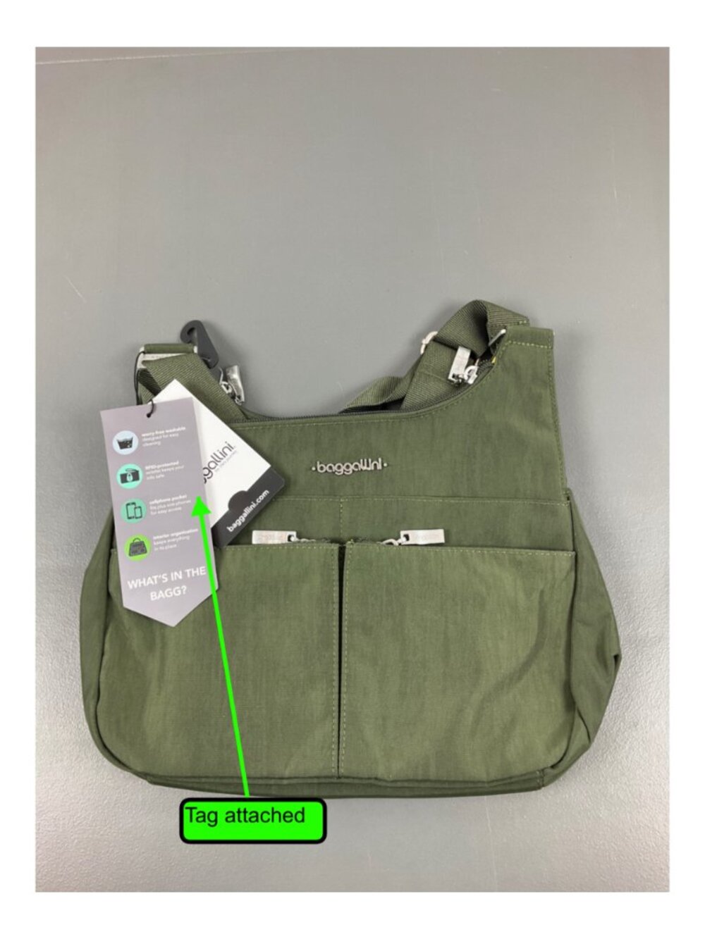 Baggallini Olive Nylon Crossbody Bag with RFID Wristlet, Adjustable Strap, Water - Picture 7 of 9
